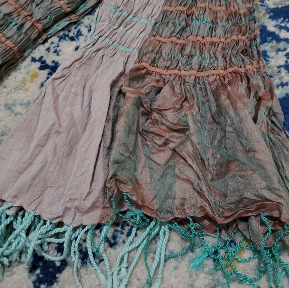 Sevya Silk Cotton Blend Scarf Fringe Mint & Orange - Picture 5 of 7